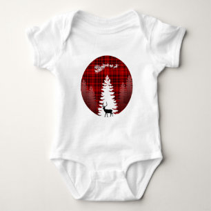 santa deer christmas tree red chequered plaid baby bodysuit