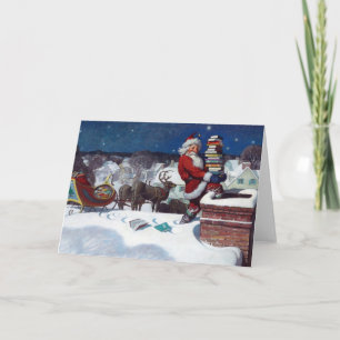 Santa delivering armload of books by N.C. Wyeth, Card