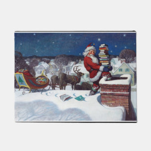 Santa delivering armload of books by N.C. Wyeth, Doormat