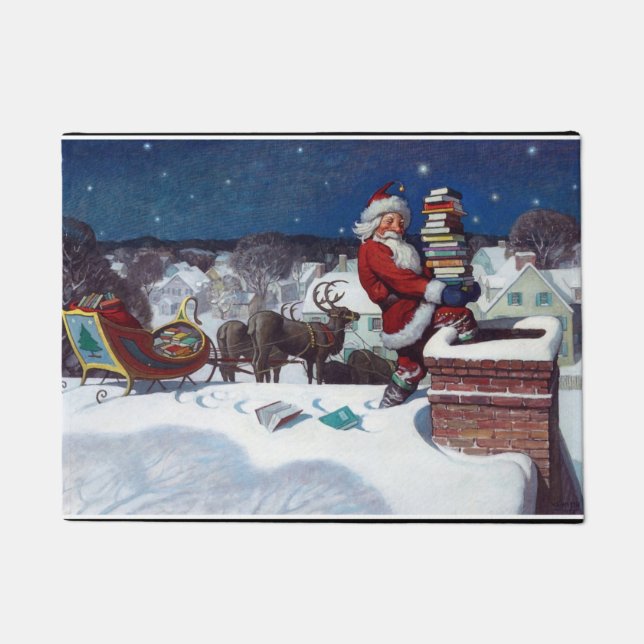 Santa delivering armload of books by N.C. Wyeth, Doormat (Front)