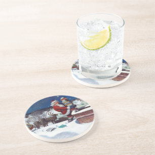 Santa delivering armload of books by Wyeth Coaster