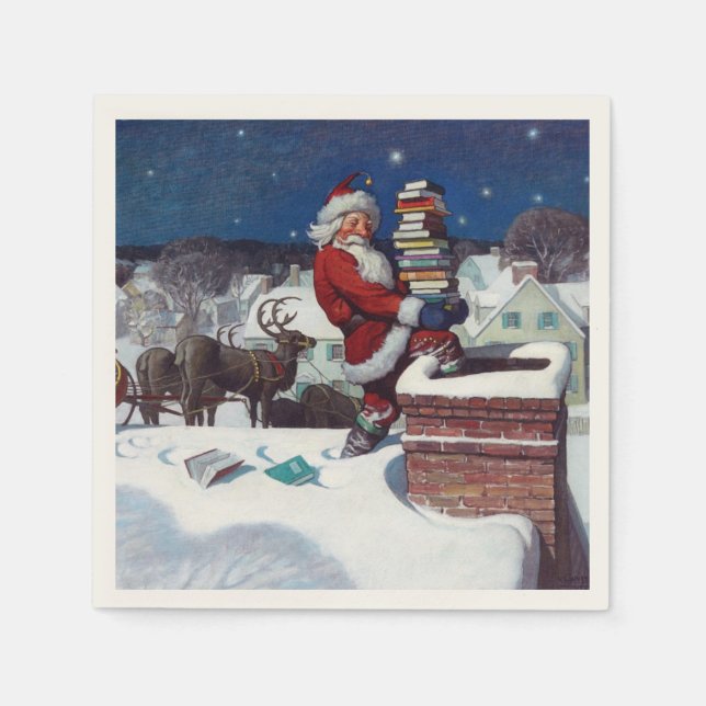 Santa delivering armload of books by Wyeth Napkin (Front)