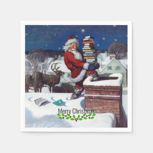 Santa delivering armload of books by Wyeth Napkin