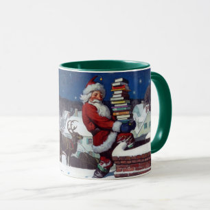 Santa Delivering Books at Christmas Mug