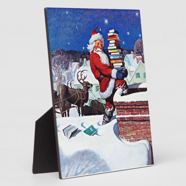 Santa Delivering Books Christmas Eve Plaque (Side)
