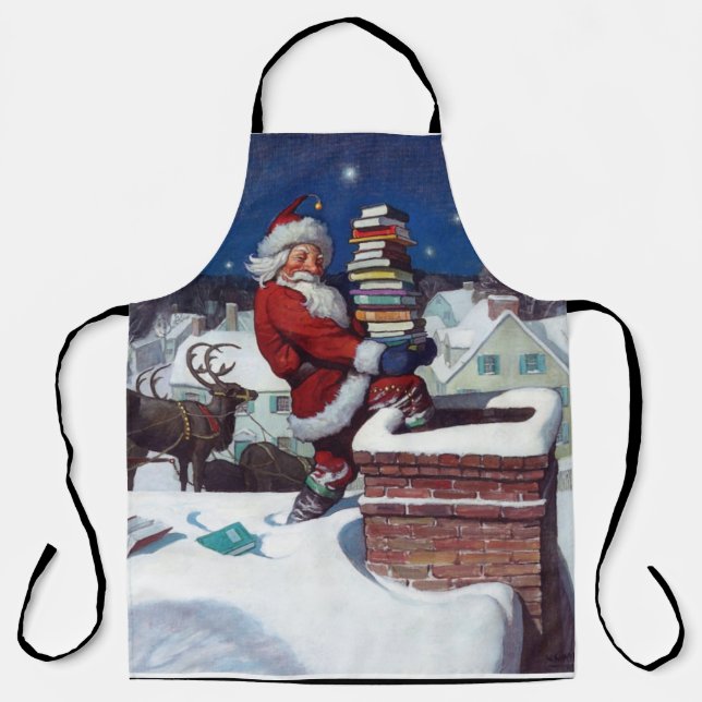 Santa delivering books for Christmas Apron (Front)