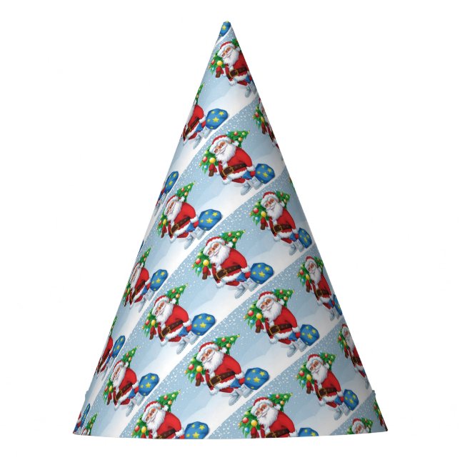 Santa Delivering Christmas Pattern Party Hat (Front)
