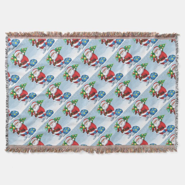 Santa Delivering Christmas Pattern Throw Blanket (Front)