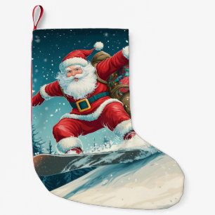 Santa delivering Christmas presents on a snowboard Small Christmas Stocking