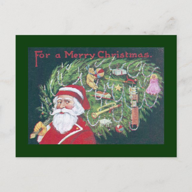 Santa Delivering Christmas Tree Holiday Postcard (Front)