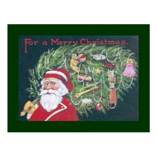 Santa Delivering Christmas Tree Postcard