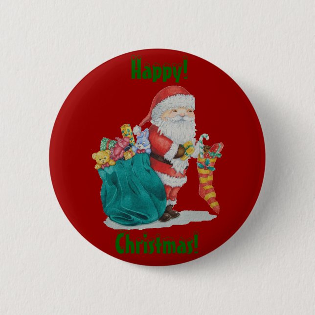 santa delivering gifts in sack for christmas 2 inch round button (Front)
