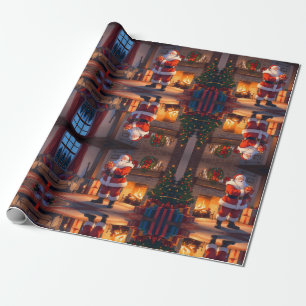 Santa delivering kids toys, reindeer pulling Santa Wrapping Paper