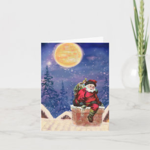 Santa Delivering Presents by Moonlight Holiday Card