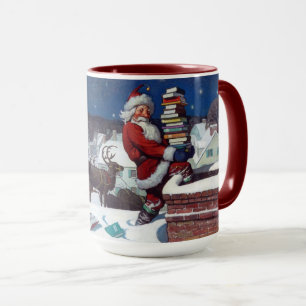 Santa delivering sleigh full of books mug