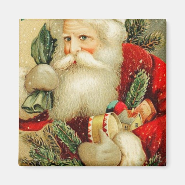 Santa Delivering Toys Vintage Magnet (Front)