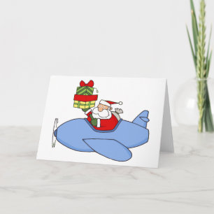 Santa Delivers Presents on Airplane Holiday Card