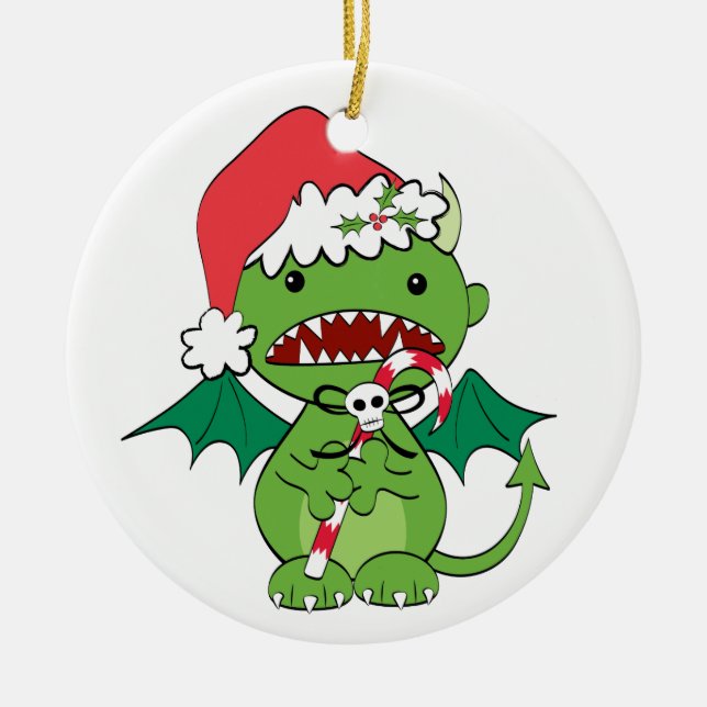 Santa Devil with candy cane Ceramic Ornament (Front)