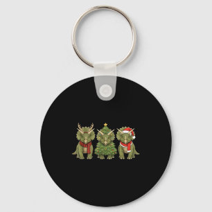 Santa Dinosaur Christmas Tree Triceratops Lover Xm Keychain