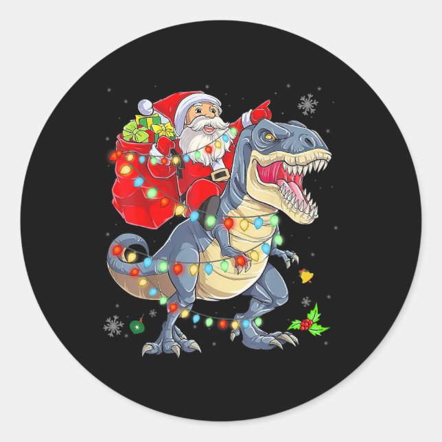 Santa Dinosaur Light Merry Christmas Cute Gifts Ki Classic Round Sticker (Front)