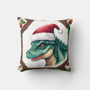 Santa Dinosaur  Throw Pillow