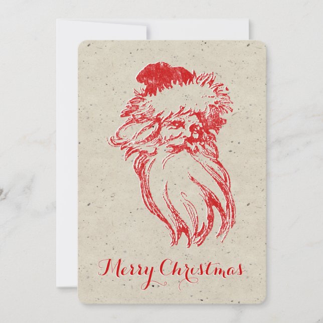Santa Distressed Faux Letterpress Style Holiday Card (Front)
