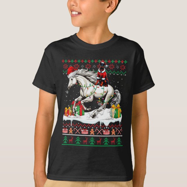 Santa Dobermann Riding Horse Christmas Sweater Lov (Front)