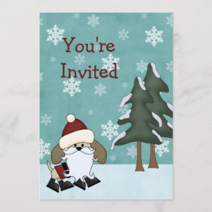 Santa Dog Christmas Holiday Birthday Invitation