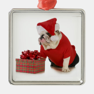 Santa Dog - English Bulldog Dressed Like Santa Metal Ornament
