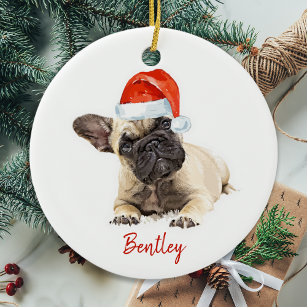 Santa Dog French Bulldog Cute Puppy Christmas Dog Ceramic Ornament
