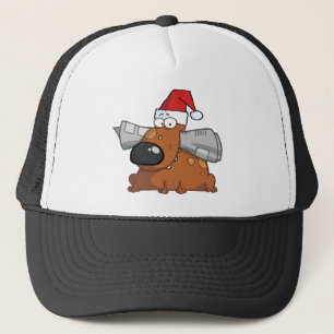 Santa Dog Holds Newspaper in Mouth Trucker Hat