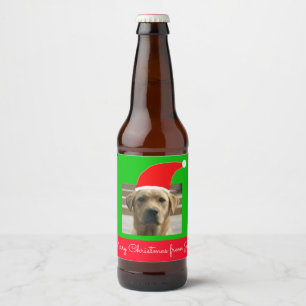 Santa Dog Merry Christmas from (Your Text) Beer Bottle Label