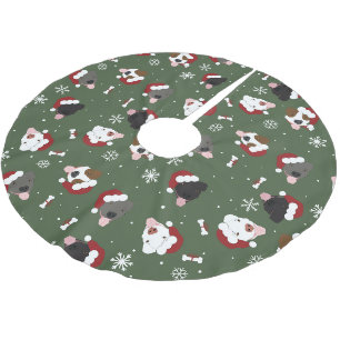 Santa Dogs on Green Brushed Polyester Tree Skirt