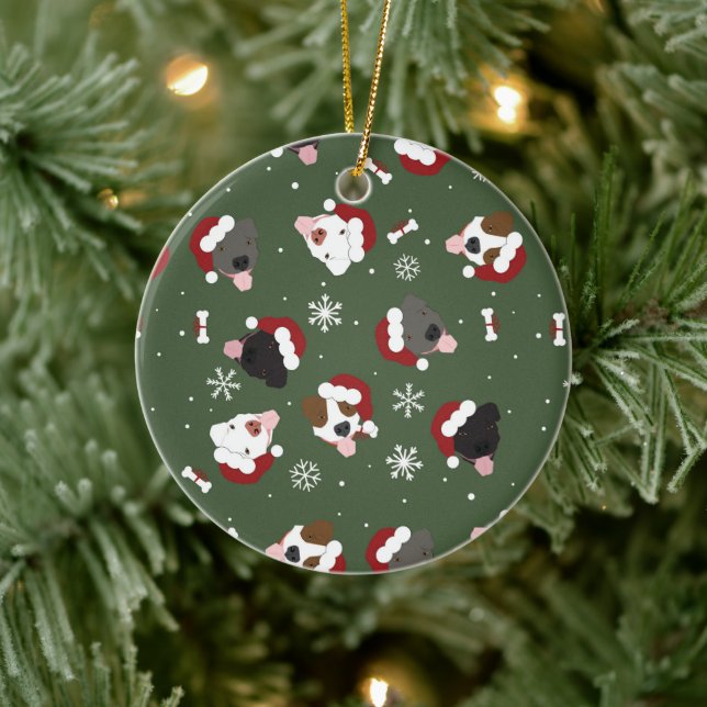 Santa Dogs on Green Ceramic Ornament (Tree)