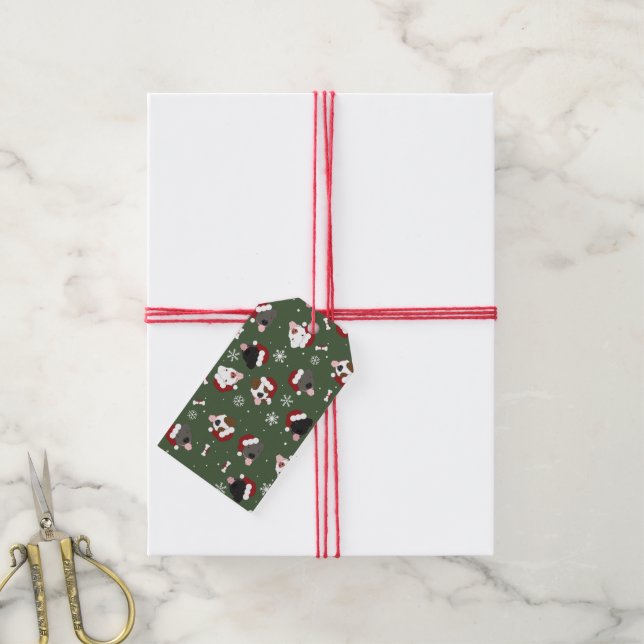 Santa Dogs on Green Gift Tags (With Twine)
