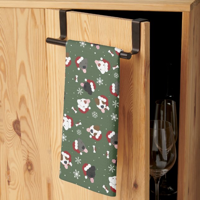 Santa Dogs on Green Kitchen Towel (Thirds Fold)