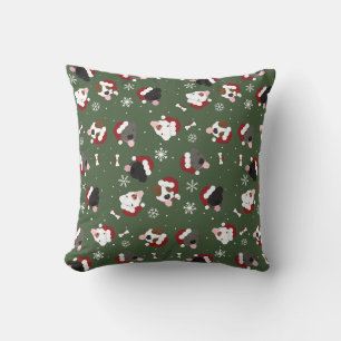 Santa Dogs on Green Throw Pillow