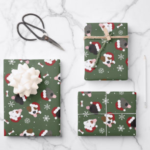 Santa Dogs on Green Wrapping Paper Sheet