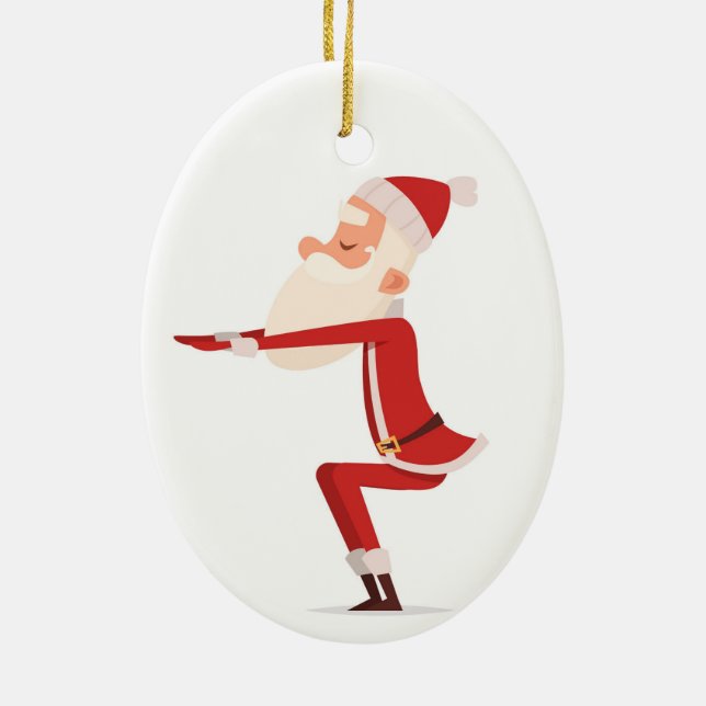Santa Doing Yoga Ceramic Ornament (Back)