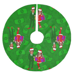 santa donald melania trump christmas money brushed polyester tree skirt