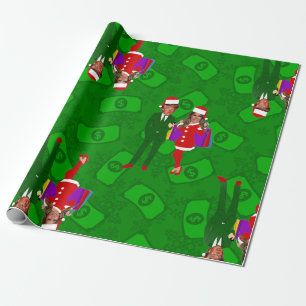 santa donald melania trump christmas money wrapping paper