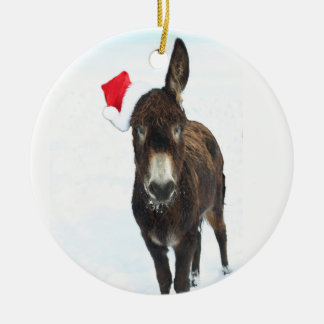 Santa Donkey Ceramic Ornament