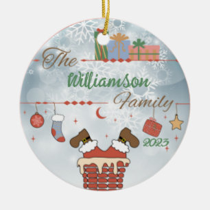 Santa Down the Chimney  Ceramic Ornament