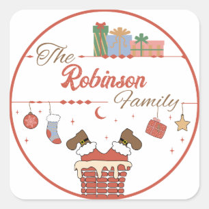Santa Down the Chimney Christmas  Square Sticker