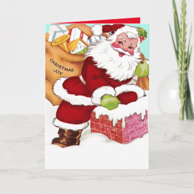 Santa Down the Chimney Holiday Card (Front)