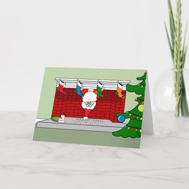 Santa Down the Chimney Holiday Card (Front)