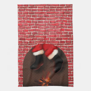 Santa down the chimney   kitchen towel