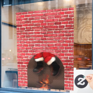 Santa down the chimney window cling