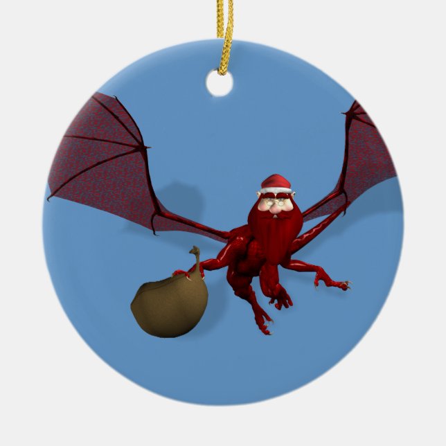 Santa Dragon Ceramic Ornament (Front)
