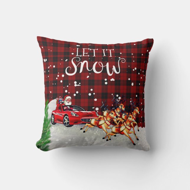 Santa Drives a RED Sports Card Christmas Decor Throw Pillow (Front)